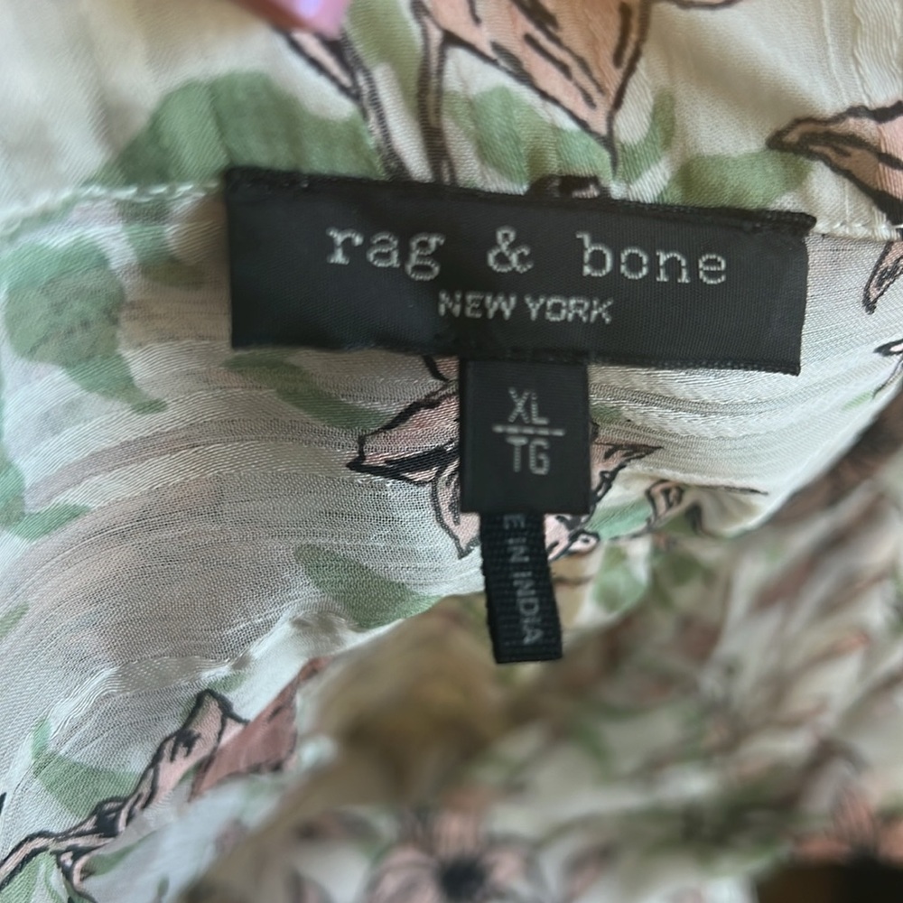 🕶️Rag & Bone Silk Calista White Floral Maxi Long Sleeve V Neck Dress Pink XL - Picture 12 of 14